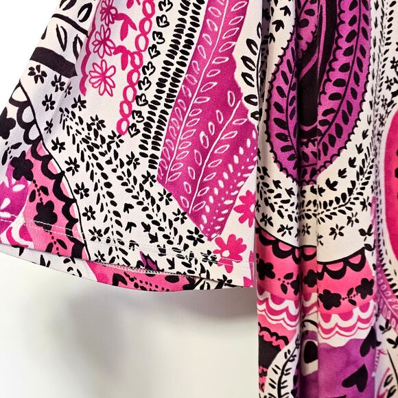 Susan Graver Pink Paisley Popover Blouse with Flare Sleeves - Women's Size M - Picture 5 of 7